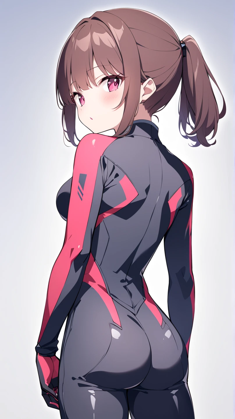 whole body,Standing posture, (alone,Beautifully arranged hair,,Brown Hair,Twin tails,) (Small breasts,Girl,Brown skin), (beautifully drawn face:1.2) (Plug Suit:1.3,Black clothes,High leg) A determined smile,Cool pose,(White background)