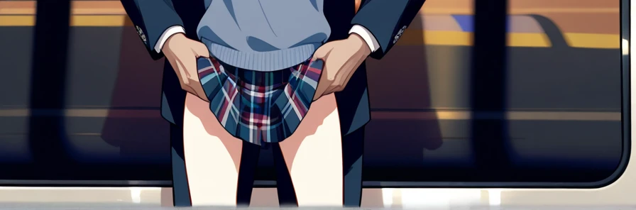 a girl wearing a short skirt without panties is embarrassed showing her ass with a boy very embarrassed  