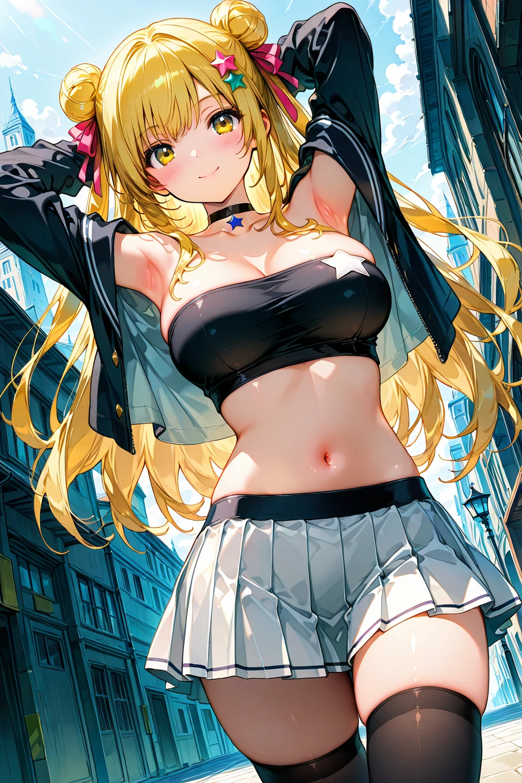 (woman)(child)(15 years old),(young),Baby Face,(masterpiece,highest quality),(Perfect Face),((stomach)),((Underboob)),(Blonde,long hair),ボロボロのcamisole,Torn clothes(camisole),(Underboob),Damage shorts,Tattered shorts,Open button,Flat Chest,(belly button),belly button出し,stomach,arm,(ミニcamisole),Micro length(Denim shorts),(Open button),(barefoot),(Big cities),on the train,Standing posture,((whole body))