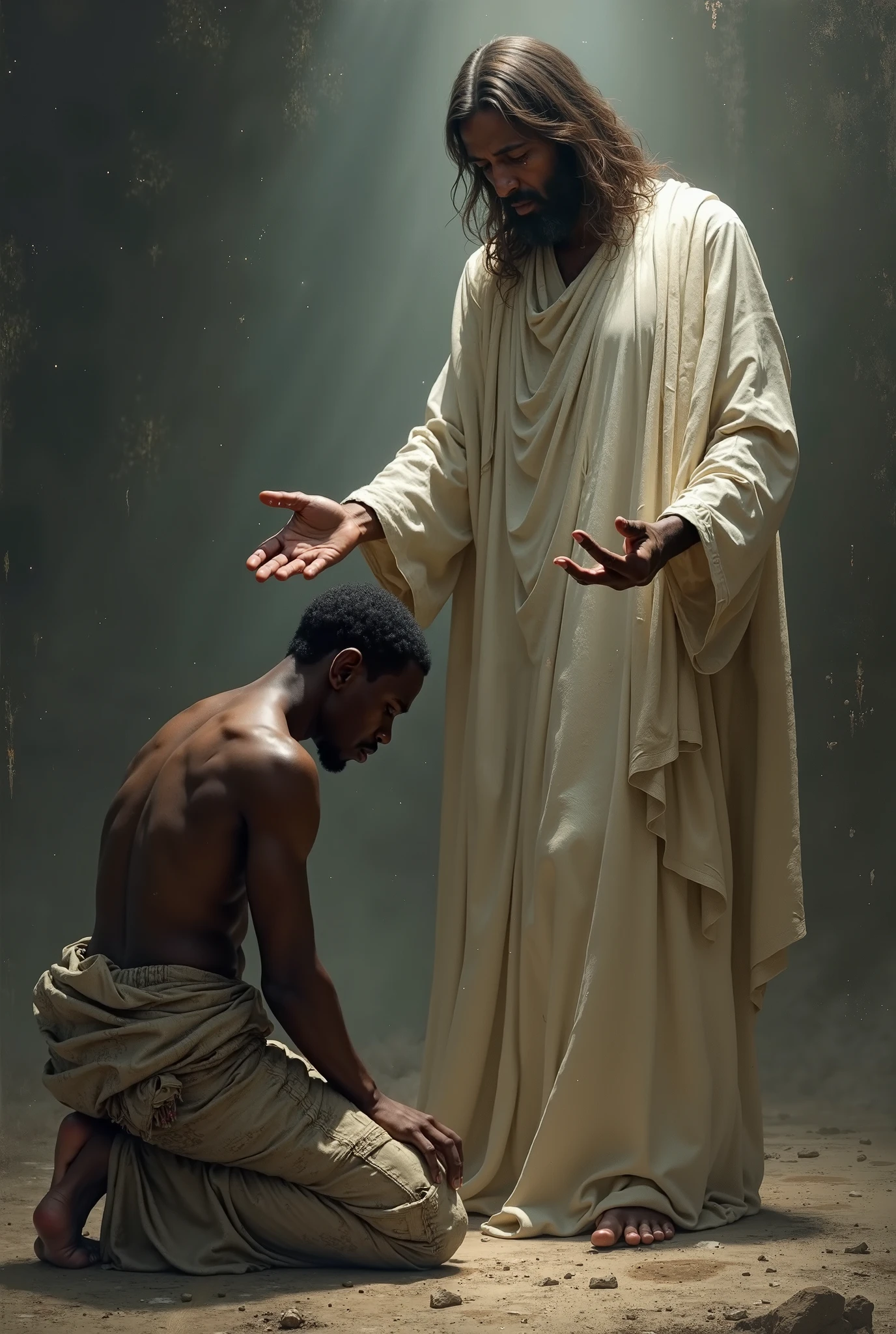 Jesus turning black guy into white