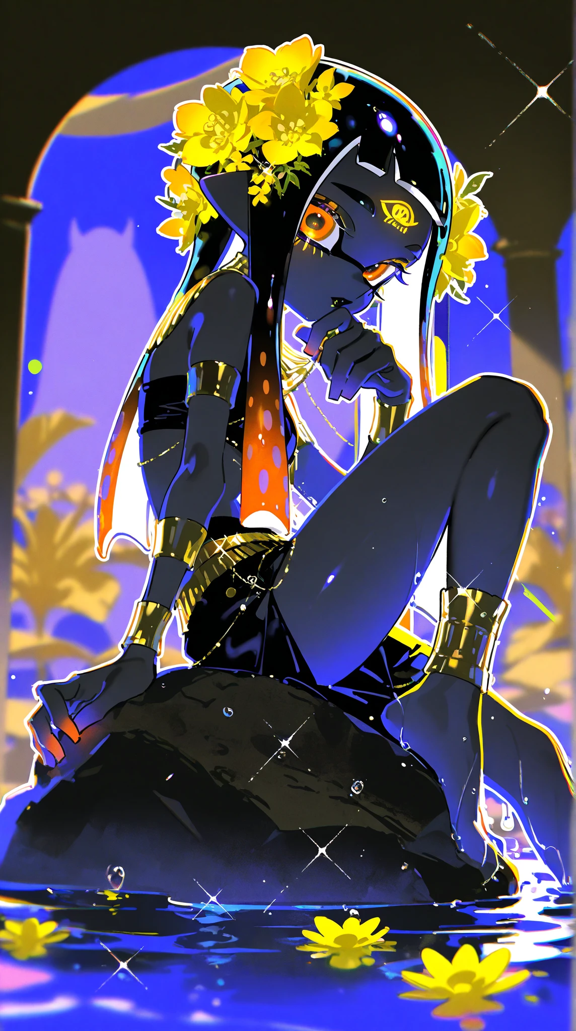 Magestic Statue made of Bismuth, ruins, under the surface, male, Crown, Colorful Enviroment, Full body