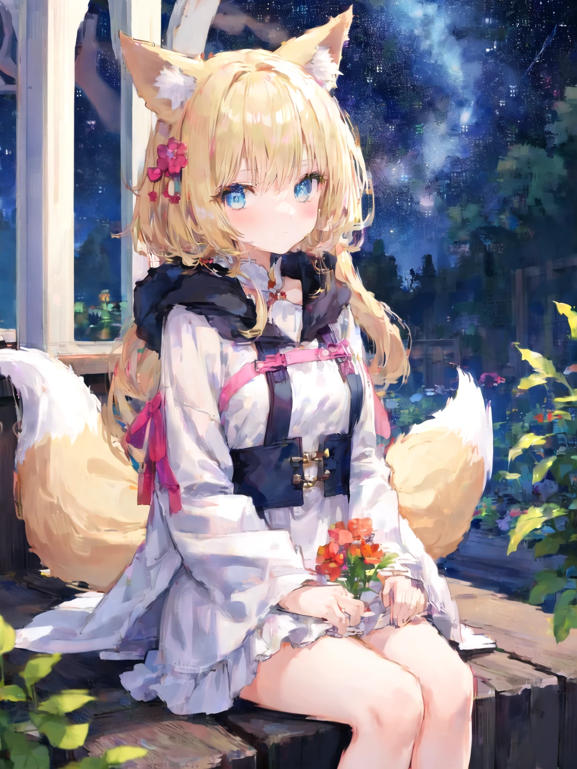 Cute detailed face, Epic hair , (Big furry wolf ears:1.2) , blue diamond eyes , is shy , redish pink lips , deactivated , POV ,, ssmile, (Sat down:0.8) , 1girll, 独奏, llight rays,