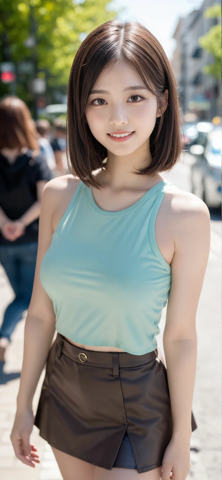 masutepiece, Best Quality, Photorealsitic, finely detail, hight resolution,beautiful japanese woman,beautiful detailed eyes, beautiful detailed lips, extremely detailed face, small head, small areola, cinematic lighting, photorealistic, 8k, high quality, hyper detailed, look at me,smile,(bandeau top:1.2),(mini skirt),(random location),(medium breasts:1.2),(inoueseika),slender,beautifull legs,(sexy posing:1.2), (bokeh:1.3), (black over-the-knee socks:1.2),