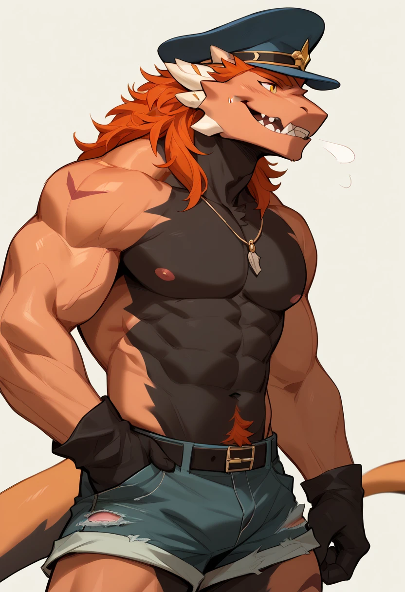 (by zackary911, anime) anthropomorphic, solo, human anatomy, skinny muscles, lean, fit body, naked, nude, abs, biceps, adult, tall, mature, anthro, lean, anime, (elias ainsworth, shirtless, pants, veil, horns, skull mask, canine skull, red eyes)