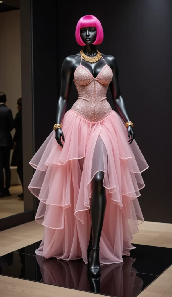 Araffe mulher em um vestido curto andando pela rua, Naomi Campbell, Maria Borges, translucent silky dress, vestido de seda, usando um vestido de penas, vestido sedoso bonito, alta moda elegante, mulher negra sexy passa por eles, sedutora lingerie camisole, coberto de ouro sedoso, translucent dress, linda senhora, lindo lindo, vestido sexy, figura linda