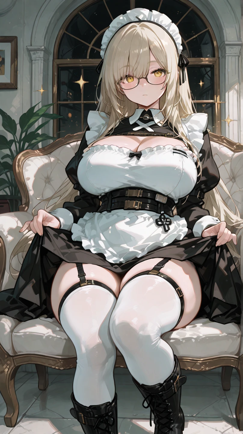 masterpiece,(bestquality),highlydetailed,(mature female:1.5),(milf:1.3),(mature:1.2),(blonde hair:0.9),(wavy hair with big curls:0.8),(long hair:0.8),(ample bosom:1.4),(blindfolded:1.1),(alluring:1.3),(French woman:0.9),(nun outfit:0.9),(seductive:1.2),(white stockings:0.8),(Nun dress),(Prayer gestures),ssmile,(White background)