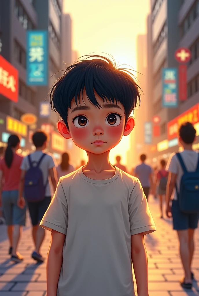 A boy searching for his girlfriend throughout the town