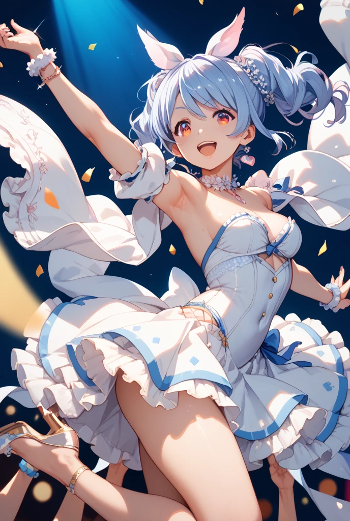 (masterpiece, best quality), 1girl, light blue hair, water hair, light blue eyes, flying petals, water blade, light blue water magic circle, light blue corset, black thighhighs, sidelighting, light particles, abstract, <lora:add_detail:1>