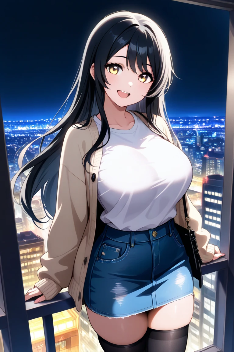 Masterpiece, high res, alone, {Thanaka_Asuka_euphonium sound:1.15} (park:1.13), , black_hair, long_hair, glasses, light blue_eyes, Blush, red frame_glasses, Seraph, beyond the edge_glasses, semi borderless_glasses, hair_between_eyes, breasts, shorts, black_hair, long_hair, jewelry, necklace, food, multiple_girls, short_shorts, large_breasts, midriff, sitting, looking_at_viewer, cleavage, denim, 1girl, smile, solo_focus, denim_shorts, cityscape, shirt