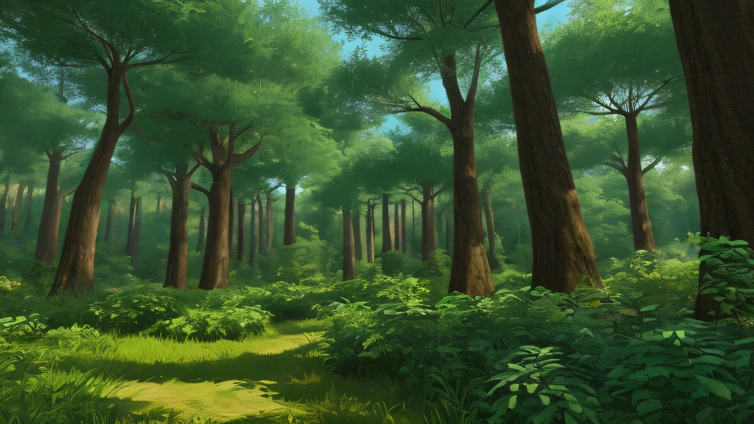 anime forest, detailed foliage, savage, trees, lush foliage, chaotic, Decentralized
