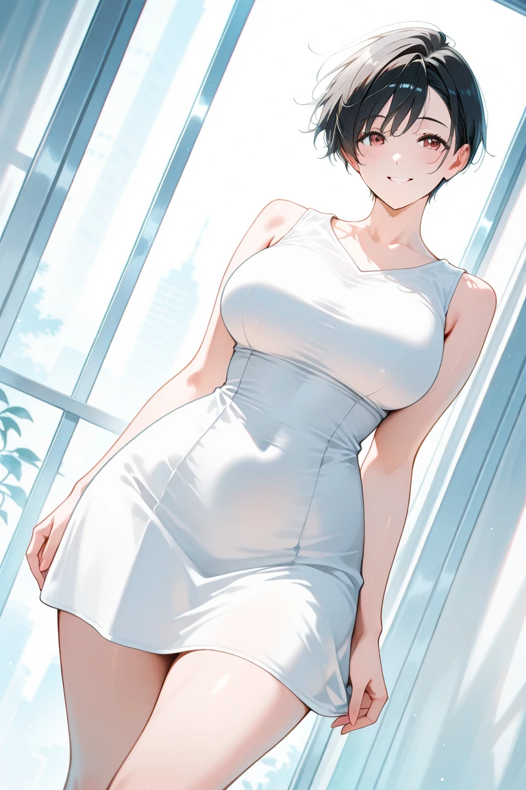 masterpiece, best quality,
1girl,
ballerina, ballet, white ballet dress, <lora:BalletGirlMix1:0.8>, see-through ballet skirt,
navy blue hair, very short hair, yellow eyes, <lora:Tomboy-3000-12repeats:0.6>,
large breasts,
retro style,