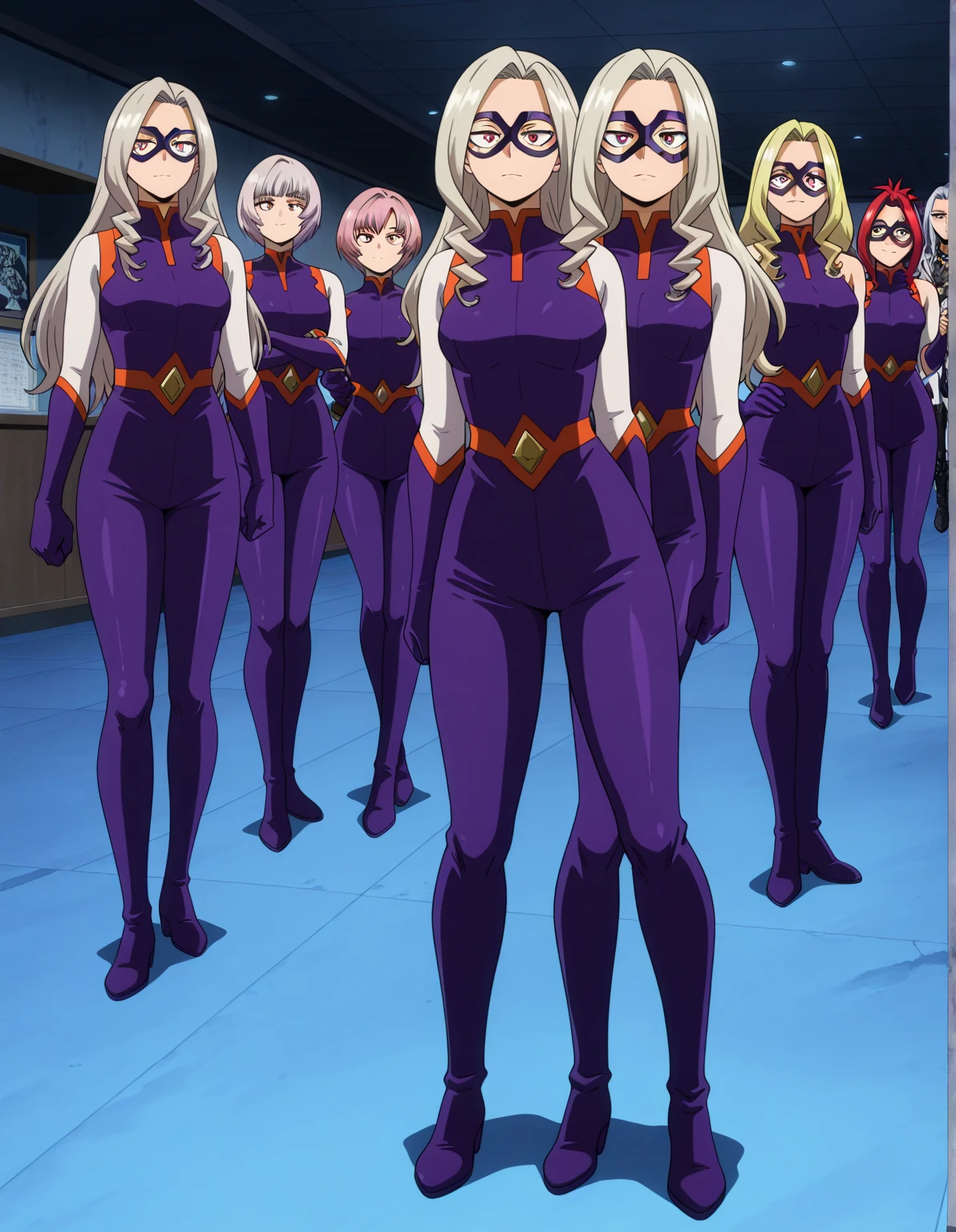 black skinned business woman in a skirt suit in anime in a red suit and red skirt and red herls full body anime
