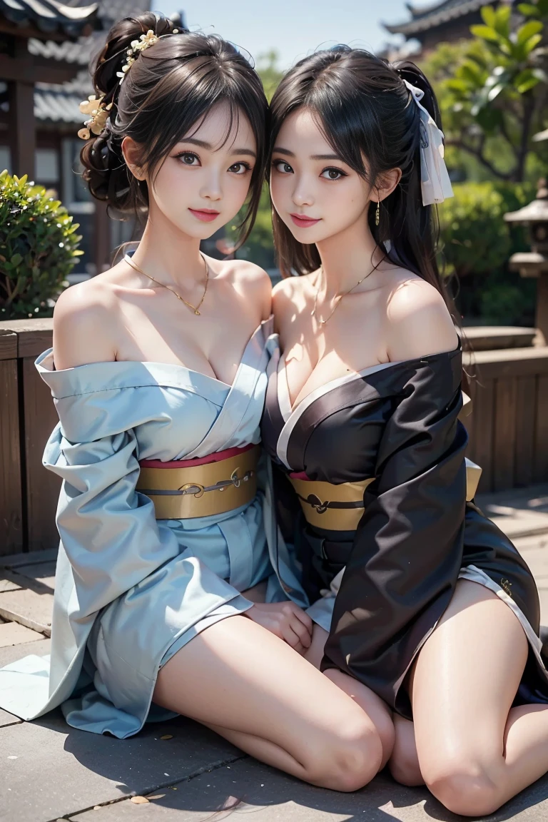 tmasterpiece, Best quality at best, 8k, light, Ultra-high resolution, chinese paintings，Dark Cave Adventure，2 girls，florals, hair adornments, white backgrounid, Long ponytail hairstyle， hairflower, Chinese art, Hanfu, branch, long whitr hair, Sash, The upper part of the body, See-through navel-baring sailor suit，exposing your navel， see through sailor skirt，does not wear panties，jewely, longer sleeves, 耳Nipple Ring, The high slit on one side of Huazhi&#39;s skirt exposes her groin，A woman was attacked in the navel，weeping，dreads，Female smiling evilly