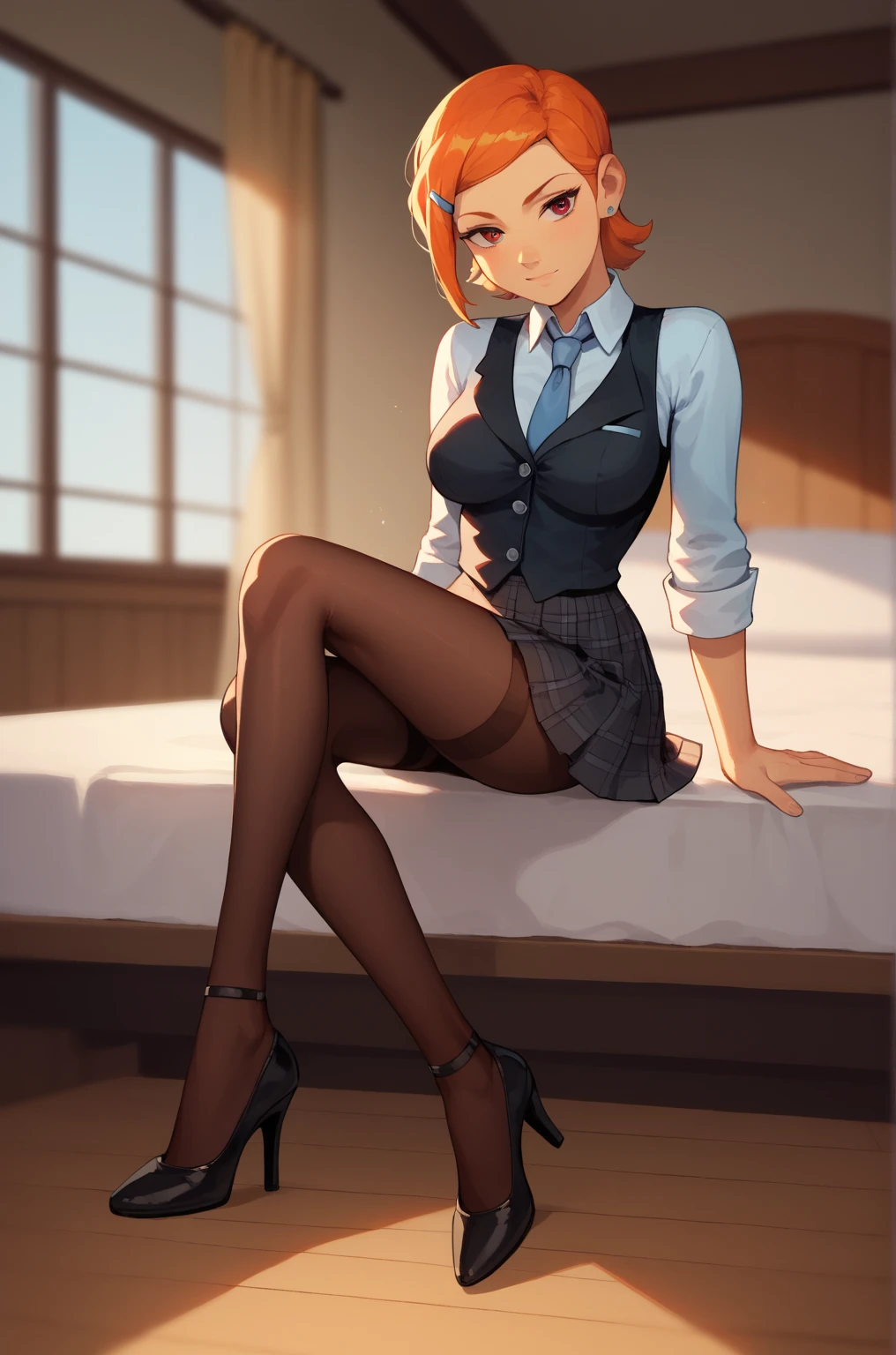 score_9, score_8_up, score_7_up,score_6_up, score_5_up, highly detailed, lighting and shadowing, light and shadow, high res, 1girl, mineva lao zabi, gundam , opaque white shirt with tie, black (tight skirt:1.2), black thigh high stockings with garter belt, sitting on the bench in the crowded park, spreading thighs, (eating a slice of lemon:1.2), sunlight coming through the window, giga_busty, detailed lace panties, (button_gap:-0.5), masterpiece, best quality, very aesthetic, absurdres
