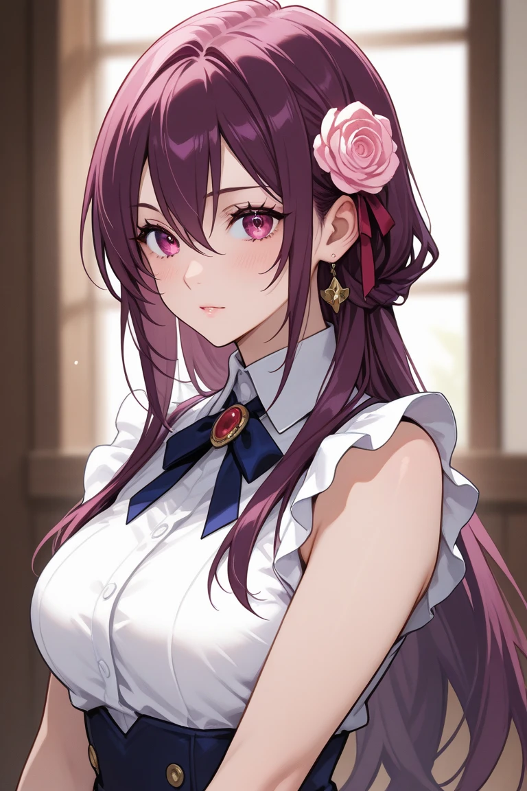((Mitsuri Kanroji)) (((Demon Slayer uniform))), pink hair with green tips, masterpiece, best quality, ultra detailed, portrait of the beautiful MitsuruDS, smile, long sleeves, look at viewer, Japanese clothing, cleavage, top body, hair between eyes, mirror, cheeks, hands on face, reflection, volumetric lighting, best quality, masterpiece, intricate details, tone mapping, sharp focus, hyper detaile