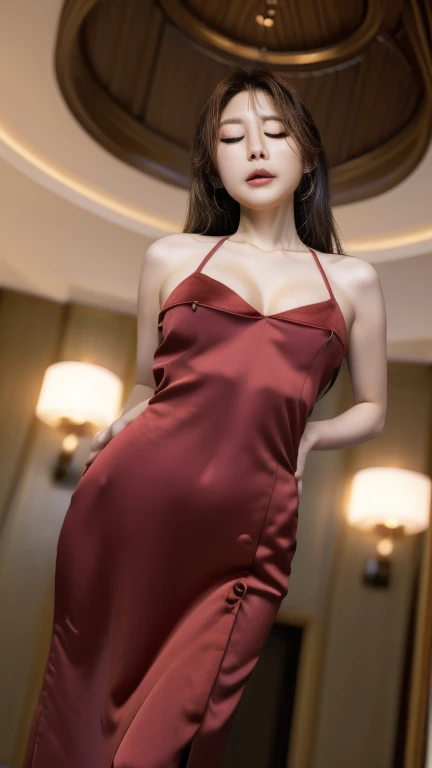 8K, masterpiece, RAW photo, highest quality, realistic, extremely detailed CG unity 8K wallpaper, Depth of bounds written, cinematic light, Lens flare, ray tracing, (very beautiful face, beautiful lips, beautiful eyes), face with intricate details, ((super dense skin)) 1 girl, in the dark, deep shadow, cute korean girl, K-POP idol, 1 girl, (very slim slender fit-muscled body:1.3), ((looking at the viewer)),(big smile:1.3), (hot pink color blouse), (No sleeve) , (fashion city night, dark night, (neon sign), (blurred background), fashion street night),(with no people in the background:1.3), beautiful earrings, bracelet, necklace, pantyhose, clear eyes, walk, (white skin), (Big eyes), look forward, ((upper body shot)), ((silk color dresses:1.3)),(brown hair),((tight fitting lace dress)), (lace dress), (See through), (looking at the viewer:1.3) open chest, very slim, medium breasts, backtracking,((buckshot)), See through, Medium Butt