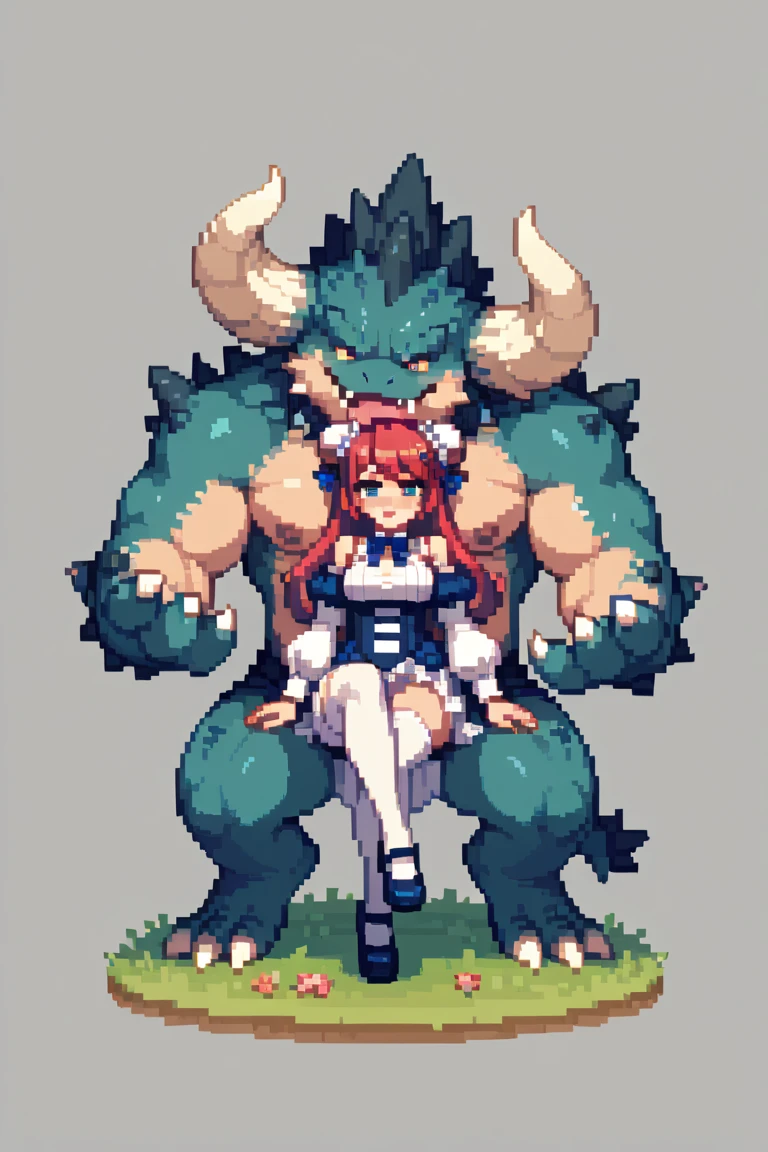 very tall woman,very big woman,gigantic woman,very muscle,{{long legs}},devil,{{muscular}},{{gigantic breasts}} ,{{curvy}},twintails,blonde hair ,white dress,barefoot,brown skin,masterpiece , best quality , pixel art , 1 girl ,{full body},voluptuous,white background
