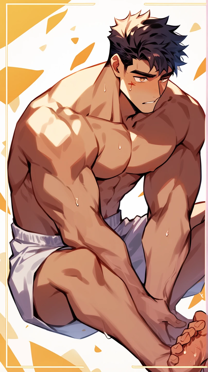 Help me replace it with an old Japanese giant with bulging muscles all over his body。In the sauna。Meat becomes very large。The flesh of the whole body is getting bigger，Hairy chested old man, old bodybuilder, 100-year-old old Japanese old man in sauna room, as big as a giant。Strong old man working out。The body swelled up like a giant。Body muscle expansion。