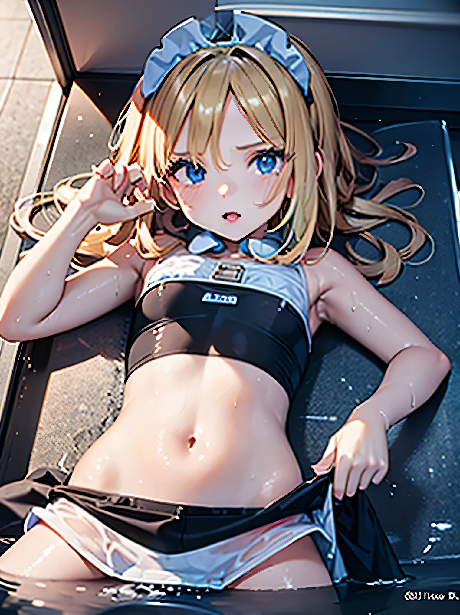 table top, highest quality, High resolution, CC saver, blonde hair, green eyes, Ahoge, (スクールwater着:1.3),  frown,, 1 girl, Trojan horse, Crotch rubbing, thought-provoking liquid, shibari,, table top, highest quality, very detailed、(put your hands behind your back:1.5)、nffsw, big breasts,  female focus, full body,  juice, Sweat, (Straddling a Trojan horse:1.3)、bright、is crying、open your mouth、(pool:1.3)、enlightenment、 レイノpool、 pool, poolサイドで, tiled floor, indoors, window, water, ,blurry_background, Depth of the bounds written,