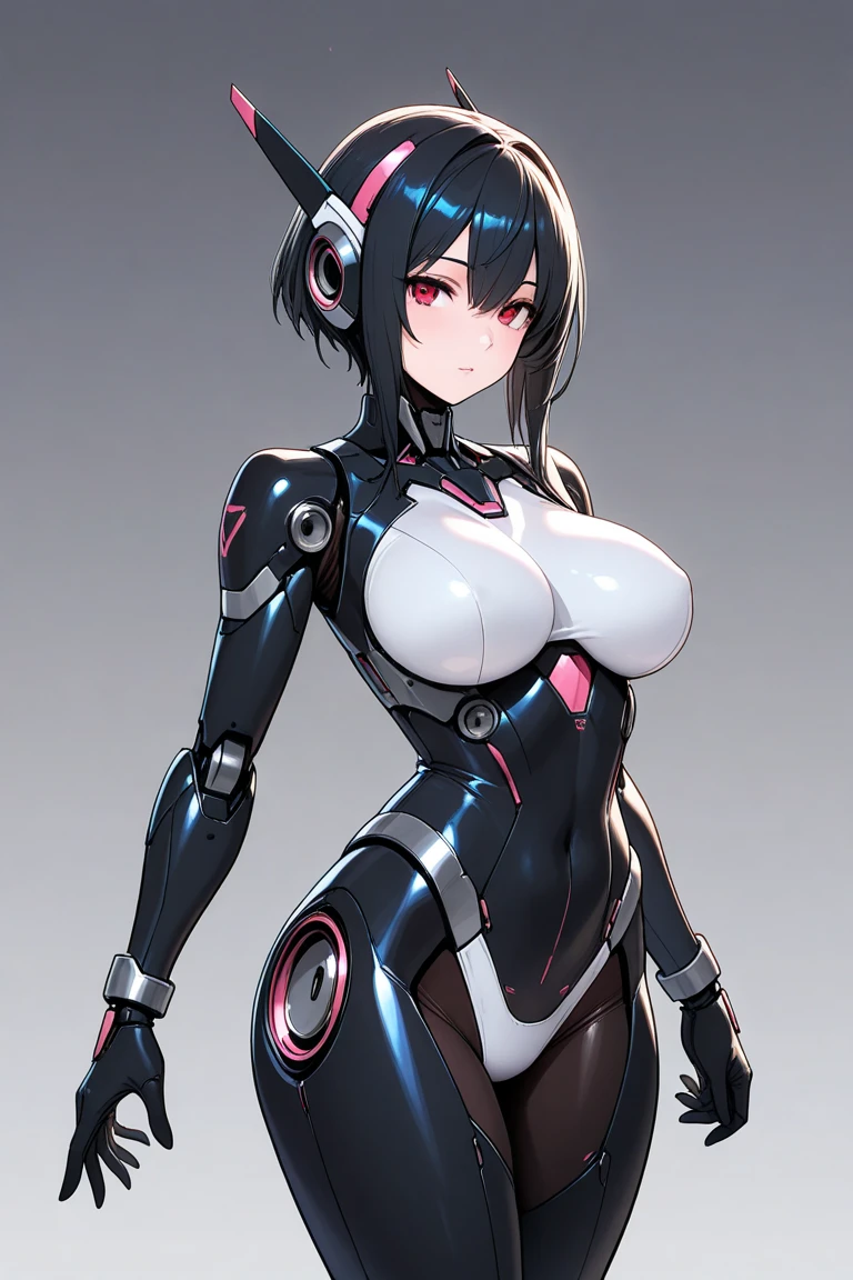 masterpiece, best quality, extremely detailed, (8K, 4K, Best Quality, hight resolution, 超A high resolution:1.1), Japaese Cyborg girl,Plump , control panels,android,Droid,Mechanical Hand, Robot arms and legs, Black Robot Parts,Black hair,Mechanical body,Blunt bangs,future information counter,mechanical body, mechanical costume,android,robot,humanoid,cyborg,information office,japanese android receptionist,Black hair,Mechanical body,Blunt bangs,She is powered by electricity,access panel on the chest,miniskirt,dress shirts,beige pantyhose,perfect robot girl,robot receptionist,robot concierge,She is in information counter,