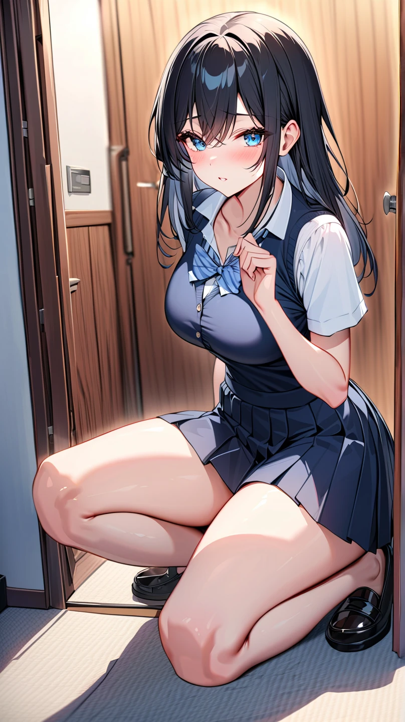 Beautiful school woman in school bathroom politely showing her naked pussy at the same time sitting on a toilet