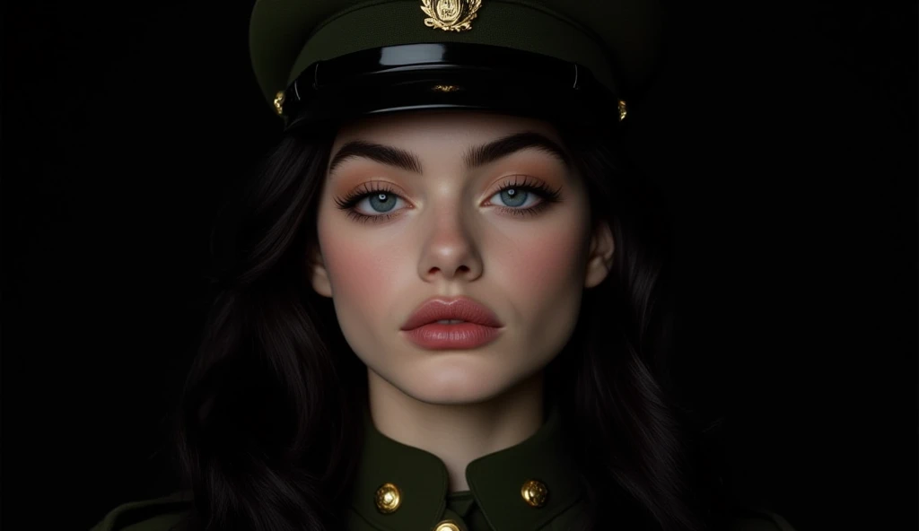 Kendall Jenner 
The image depicts Kendall Jenner  in a military uniform. Kendall Jenner , greencod,  privaty \(nikke\), Short hair,  ponytail, military uniform, military cap, smile on her lips. There are other people in military uniforms in the background., full body high quality photography,
, realistic, photo-realistic, 8k, highly detailed, full length frame, High detail RAW color art, piercing, diffused soft lighting, shallow depth of field, sharp focus, hyperrealism, cinematic lighting, Style-EMCG, SkinHairDetail,