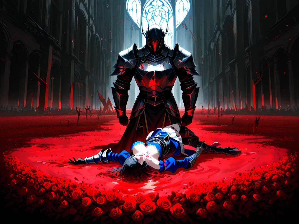 Vicious white cat，Dull yellow eyes，Extreme body detail close-up,White fangs,Sharp claws，Lie on the ground，blood-stained armor,The armor is tattered,Blood dripping,Blood dripped from the corners of the mouth,True blood,Full body like,Prepare to pounce upwards，wlop