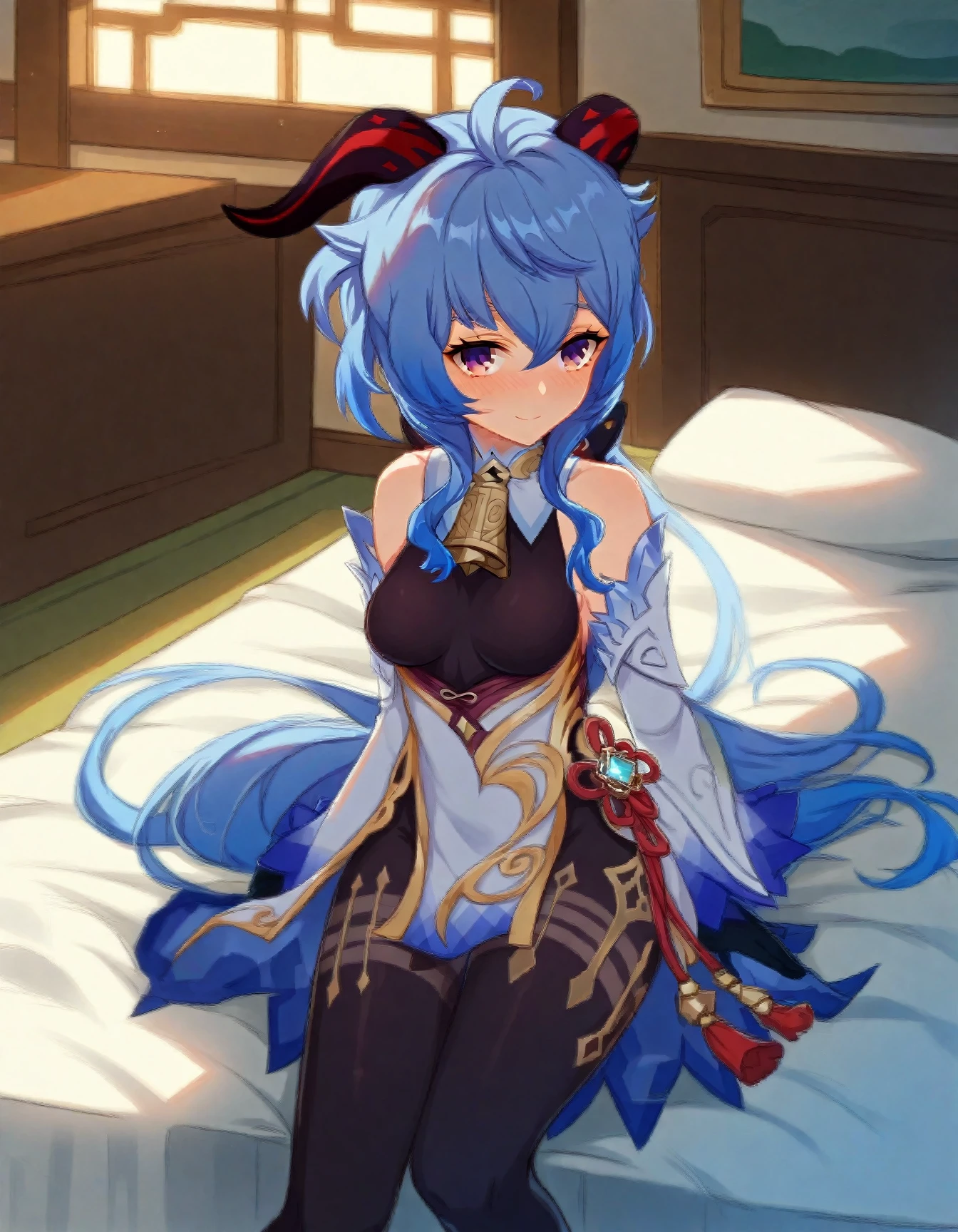 masterpiece, best quality, highres, 1girl bailu, dragon tail, detached sleeves fur trim chinese clothes yellow tassel <lora:bailu:1> sitting on chair, crossed legs