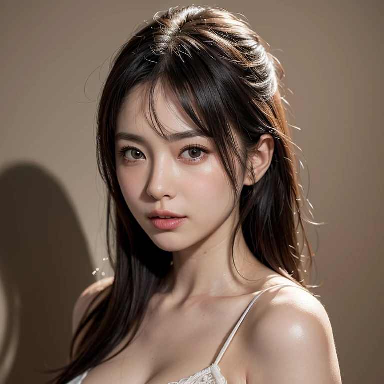 ((best quality, 8ก, Masterpiece :1.3)), 1 girl, Beautiful women emphasize a slender stomach. :1.3, (dark brown hair, Ponytail, big breasts :1.2), clean body:1.2, flower garden, Extraordinarily detailed face, Detailed eyes, Double eyelids