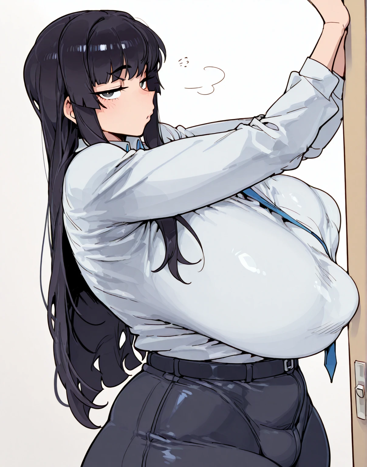 Perfect human body，girl, Mature female, Mature, Beautiful wife，moro liberation front, Female Teacher，Intellectual woman，very long hair, blush, lipsticks，(very highly detailed background，living room), collared shirt，translucent，((woman with fever)),huge titpression of color)), (blush:1.2)，exposed，