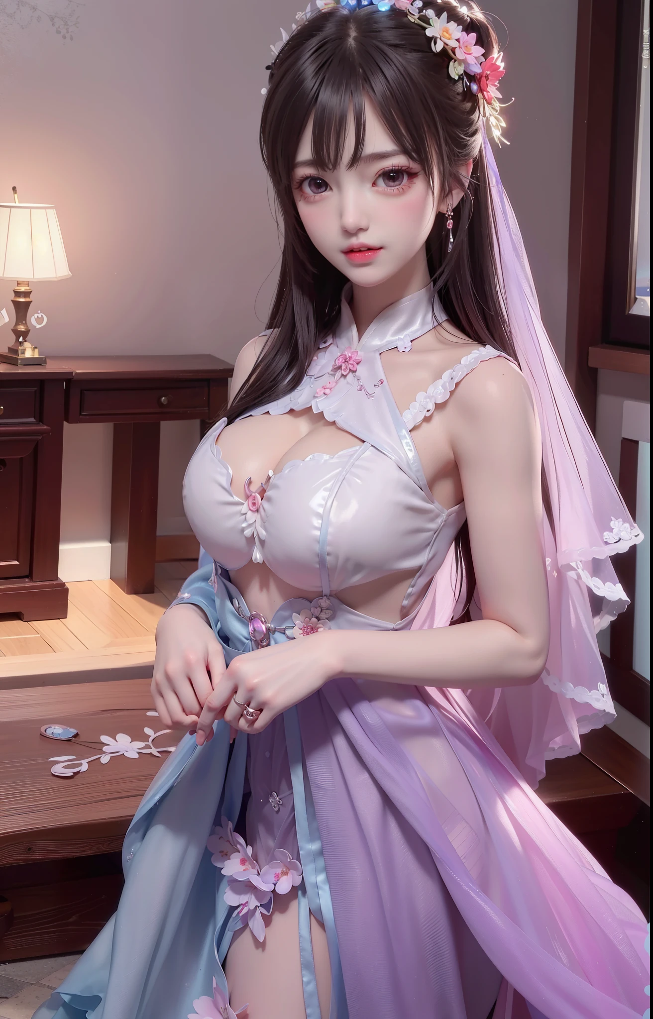 
masterpiece, ((Highest quality, Detailed and realistic 3D))、wedding、(Two cute、A good friend、Standing side by side、kawaii:1.4、12 years old、smile:1.3、smile、Mr.々Hair style、pubic hair、Smaller breasts)、(((Full nudity、Exposing the breasts、Pussy)))、(Realistic and detailed skin texture、pale pastel wedding dresses:1.3、gem、hair ornaments、Veil、See-through)