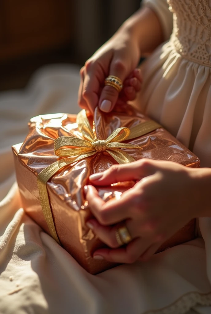 a beautiful and exciting woman giving a gift to a seductive man