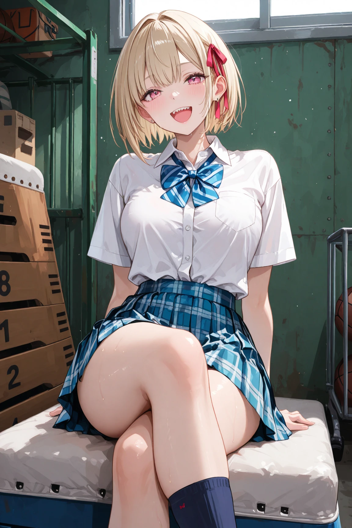very cute and beautiful girl,(Very detailed美しい顔), (smile),blush,Black Hair,Seraphim,((Blonde、Short Hair)),(White Shirt、Pleated navy blue pread your legs、Squat)、Sitting、(From below)、(Lace panties), Country road, (Highest quality,masterpiece:1.0),Absurd,High resolution,Super detailed,Very detailed,32K,8k resolution, Intricate details,Movie Scenes,Detailed Background,alone,Dynamic Angle,