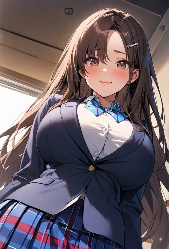high school girl、Panty shot、Brown hair ponytail、blazer