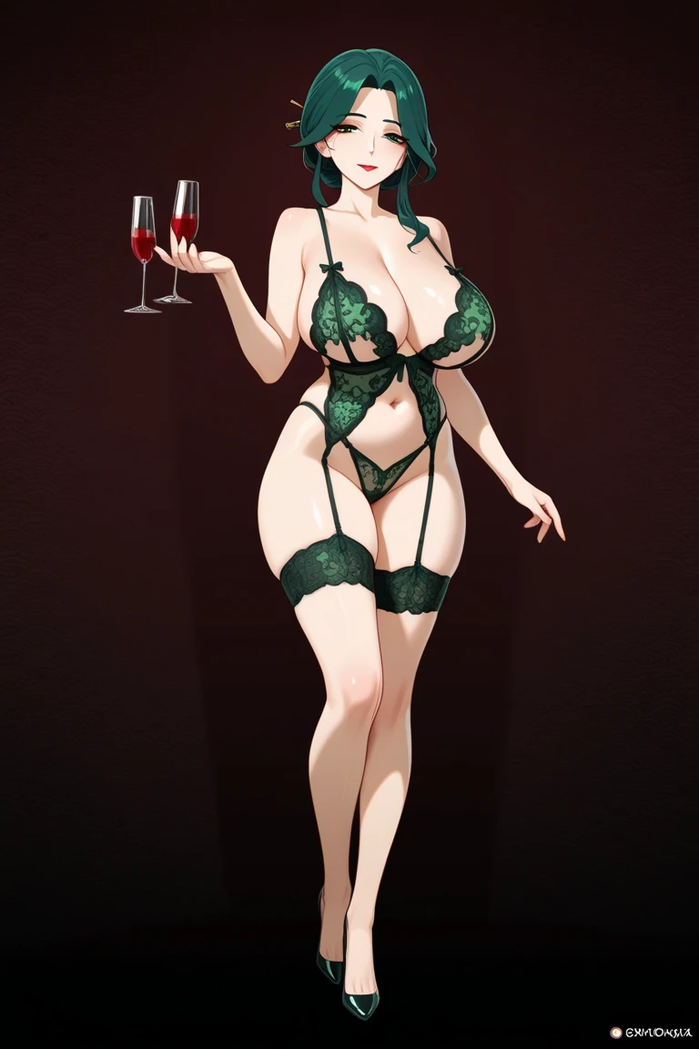 (((masterpiece, highest quality, High resolution)))), Highly detailed 8K, (mature woman:1.5) (ultra hd, super detailed, very detailed, very realistic, Super realistic, realistic pictures), (1 girl:1.5), (alone:2), (very cute), (brown hair), (white skin:1.5) long wavy hair, black eye, smile, parted lips, (huge breasts:1.2), Bedroom, sexy pose, cute face, abdomen, clavicle, (green playboy bunny suit, high leg leotard), fascinating look, enchanting eyes, Reminiscent expression, indoor, cowboy shot, from below, off shoulder, bare shoulders, Komertu, put your hands behind your back, (barefoot) (blush:1.3),Fishnet tights