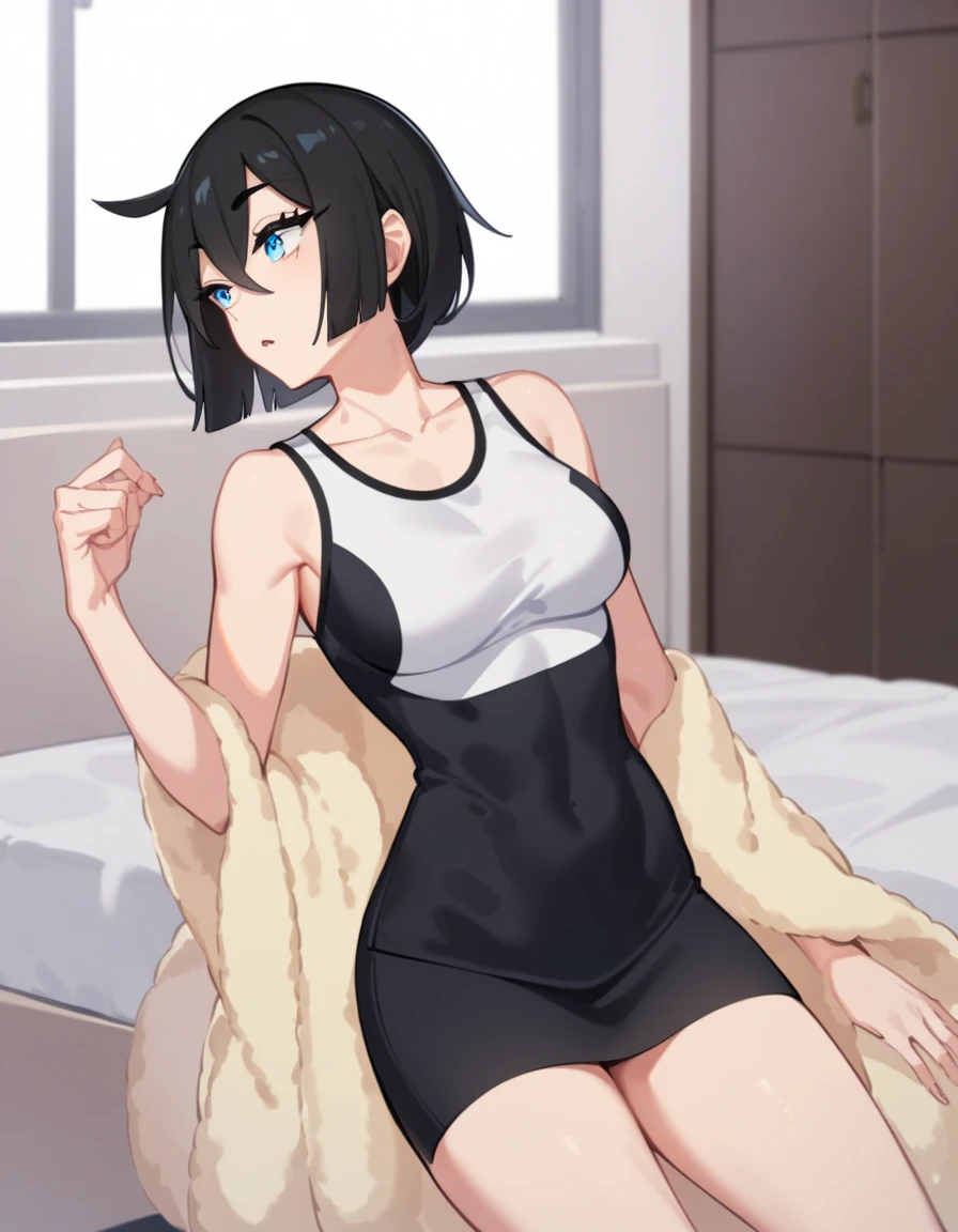 anime screencap, young, 1girl,solo, wavy black hair, wavy short hair, wavy hair, wavy hairstyle, black eyes,small breasts,armpits,wet armpits, showing wet armpits, laying down messy hair, messy wavy hair, wavy messy hair, showing small breasts,sexy girl , breasts, cute body, getting, removing panties,sex, sexy pose, sexy body, body naked , cute body,armpits close to viewer, armpits very close, close to viewer, close to camera, cameltoe, laying down having sex, cute girl, having sex in bed, getting fucked, wet vagina, wet pussy, tiny body, cute tiny body, masturbating, fingering pussy, masturbating pussy , cute body ,, cute stature , cute body, wearing skimpy swimsuit, sexy swimsuit