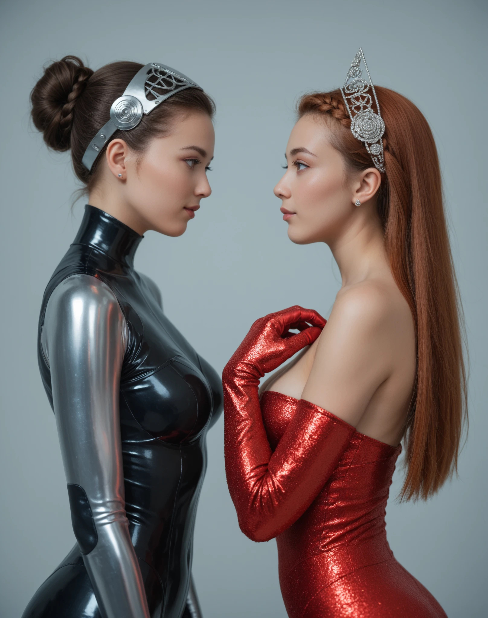 MODELSHOOT STYLE
DREAMLIKEART
ANALOG STYLE
CYBORGDIFFUSION
(two womans) 30s (freckles:0.8), wavy redhead 1950s styled and blonde with pixie cut, kissing, lips, smile, sensual, photograph hairstyle pixie, black unbuttoned blouse, highly detailed face, sharp focus, bright eyes