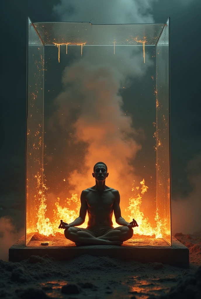 A gleaming sapphire throne with a being that looks like a man on it. There's what looks like burning bronze around his waist and his lower body looks like fire. Tbere is what looks like a full round rainbow all around the throne. Make it look realistic. He dwells in unapproachable bright light