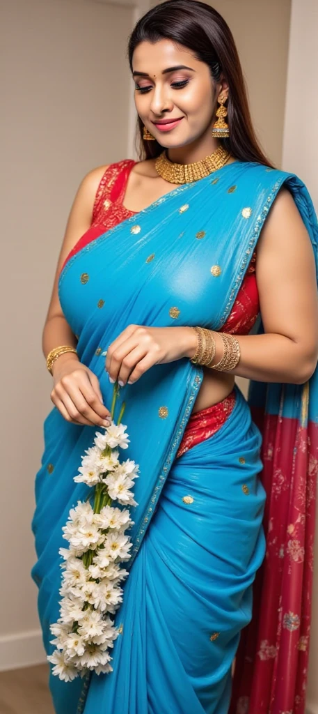 (64K,UHD,
best quality, masterpiece:1.2), (realistic, photo-realistic:1.5), ultra-detailed, 1 girl, beautiful mature woman, beutiful city mom, 30yo, ((extra dark tanned skin)) (beutiful smile:1.15), (closed mouth) beutiful massive round breasts, beautiful detailed eyes, night, wet, rain, white lace, (short hair:1.37), floating hair NovaFrogStyle, ((beutiful traditional saree)), (((hand on the ear, sweating)))