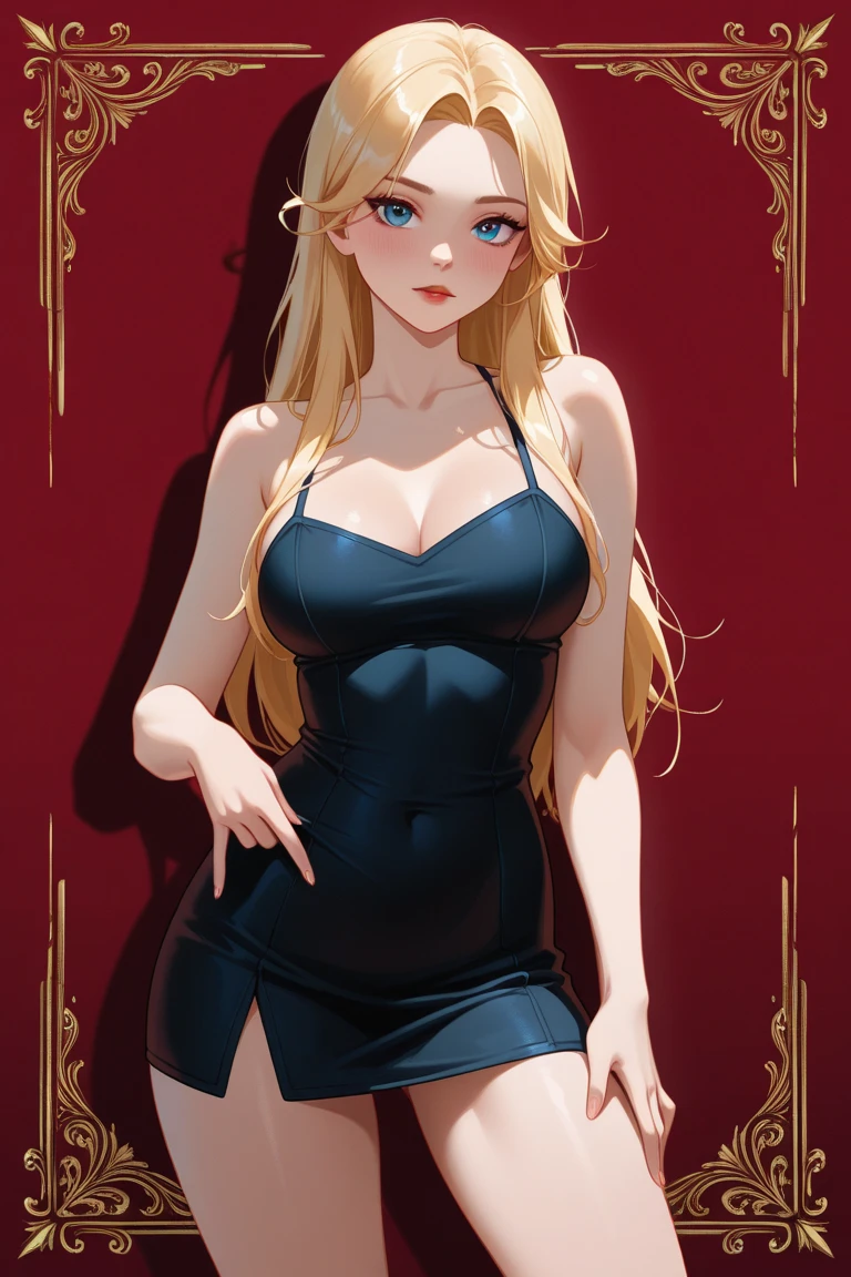 A beautiful young woman, 1girl, hourglass figure, seductive pose, printed design black traditional blouse and long skirt, silky blunt blonde hair, heavy silver jhumka earrings, cleavage, detailed face with stunning eyes, full lips, flawless makeup, dark cinematic lighting, dramatic photorealistic effect, masterpiece-level 8K rendering, ultra-detailed, realistic, photo-realistic, HDR, UHD, studio lighting, ultra-fine painting, sharp focus, physically-based rendering, extreme detail description, professional, vivid colors, bokeh, delicate necklace, wearing high heels,