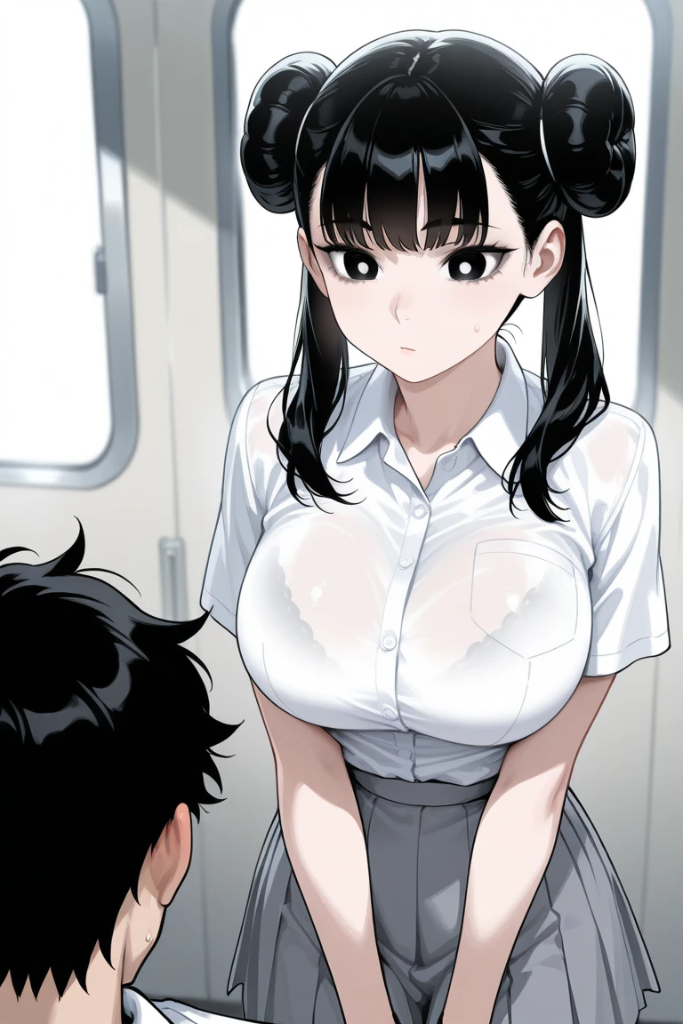 train、A man molesting a high school girl,to be able to see nipple,Sexy bra visible、Troubled face、Wet 、Put your hands inside your skirt