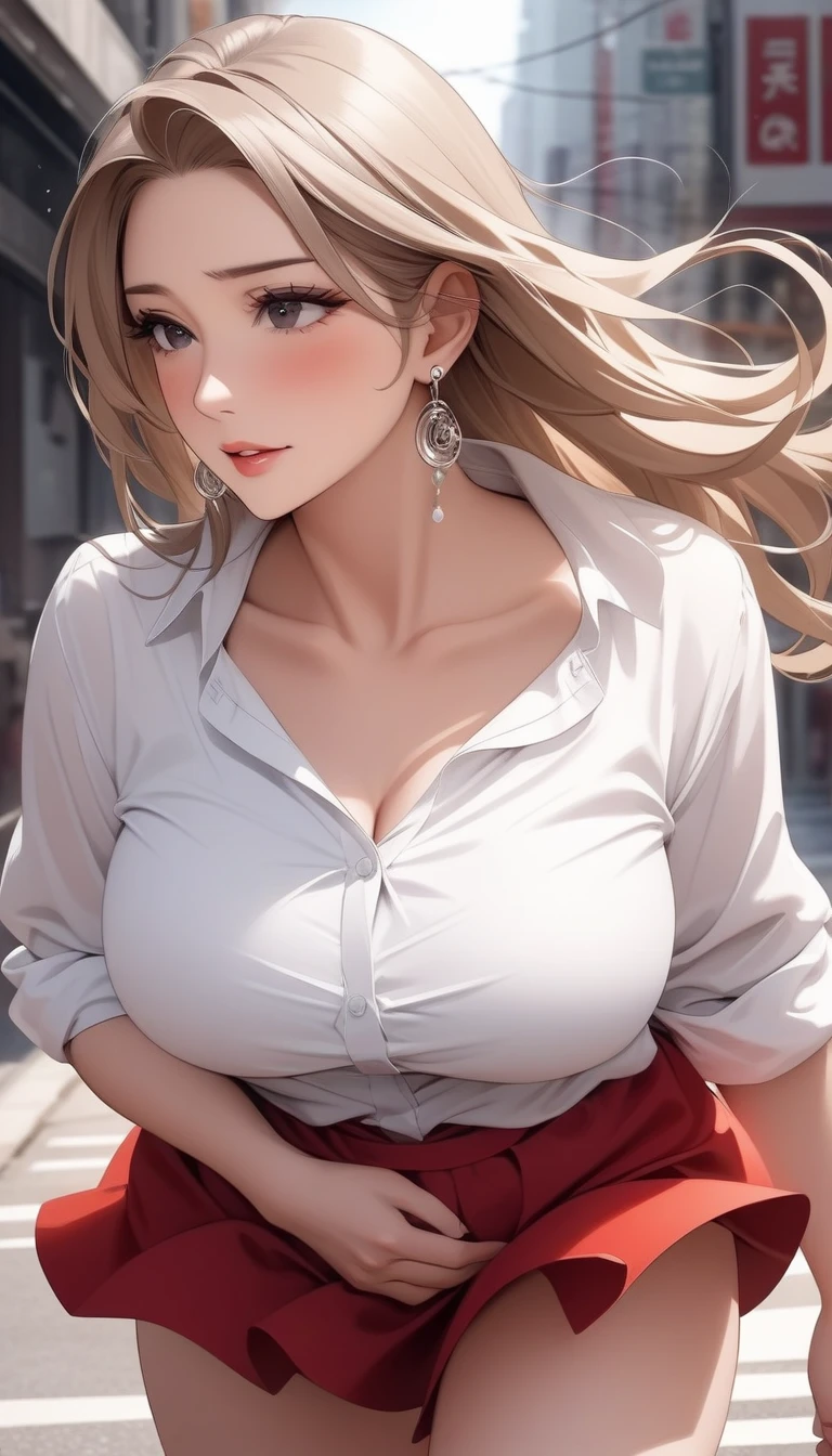 masterpiece、highest quality、High resolution, Outdoor, ((Outdoor park)), High-quality images、8k, 1 female、Skin Radiance、Texture of skin and clothing、Expression of fine eyes、Shiny Hair, Girl with long brown hair, Manga inspired by Lee Jong-suk, Trending on deviantart, realism, detailed manga style, Manga art style, Perfect Line Drawing, Beautiful line art, digital manga art girl, K-POPアイドル, Beautiful brown eyes, Fuller lips, Gorgeous face with attention to detail, (Cute Smile), Charm, Innocent, Side view, (Perfectly detailed face), (Beautiful Hands) Photorealistic images, Written boundary depth, Japanese Princess Cut Hairstyle, ((best sunday dresses, blouse)), Tight waist