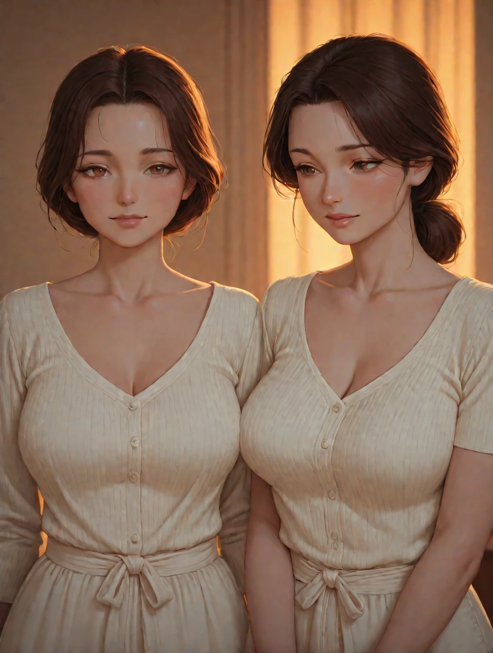 ((Best quality, 8k, Masterpiece :1.3)), 1girl, Pretty woman with emphasizing slender abs :1.3, (random hairstyles, Huge breasts :1.2), Casual outfit :1.2, Indoor, Ultra-detailed face, Detailed eyes, Double eyelid