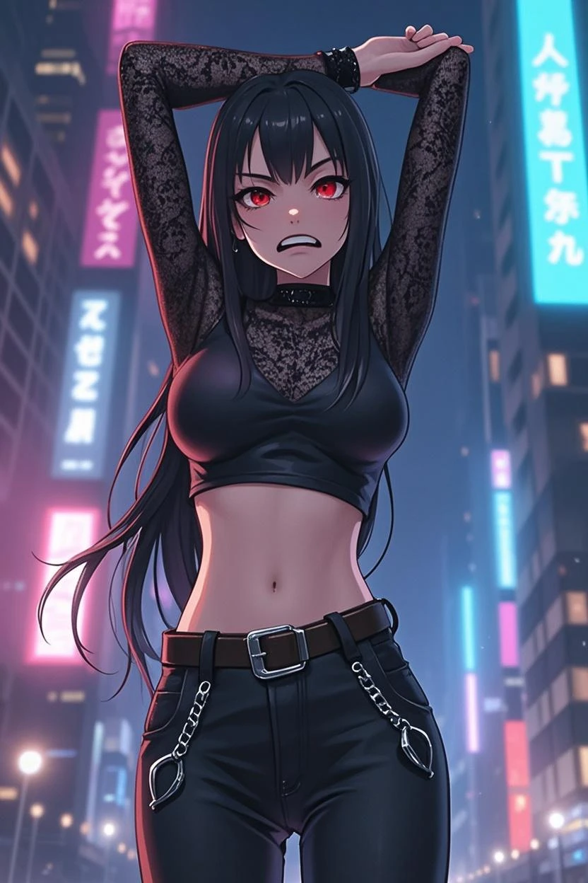 hot girl, the villain, from the shoulder, Depending, Bright, shin raised high, bad attitude, Evil Girl, dare, wicked, hate, crazy, hot, final, whore, smoking, sexual, split, sensual, finalty, sultry, attractive, big breasts, tattoo, is a girl, big lips , masterpiece, Best quality, very detailed, girls with a gun, open mouth, Blazer, sexual gaze, (nsfv) unsafe for work, Cool pose , evil smile, smile, black bra, animis a girl with long hair, Long-haired girl,
Navel, angry expression, bare belly, exposed Navel, bare belly, exposed lower abdomen, micro mini skirt, micro pencil skirt, pencil skirt ,holding a gun, Open,street,Road