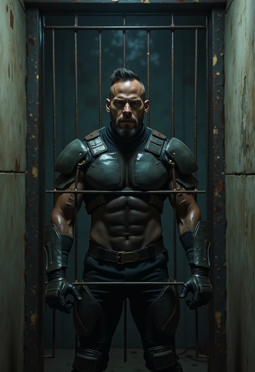 dark alley,full-length portrait,Russian Ork Street Doctor,Charcoal Gray Cobalt Blue Turquoise Blue cloth,short sleeves,dragon tattoo,Copper short hair,shadowrun,masterpiece,8k,highest quality,HDR,UHD,cyberpunk,intricate,(cinematic composition),dramatic lighting,high contrast,low angle shot,dominant posture,neutral facial expression,tribal jewelry,piercing,realistic folds,sci-fi,futuristic,light protective gear,pants,<lora:woodcarvingcd:0.7>,woodcarvingcd,