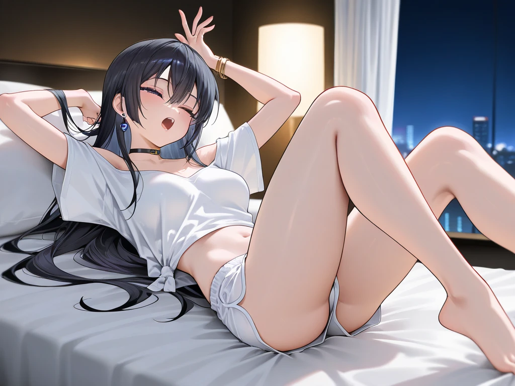 woman、Black Hair、Braid、Long Hair、Black Eye、Small breasts、caresasturbation behavior、Foreplay、Lower body naked、pubic hair、lingerie、White bra、No underwear、Sit and spread your legs、Sweat、garden、night、moon