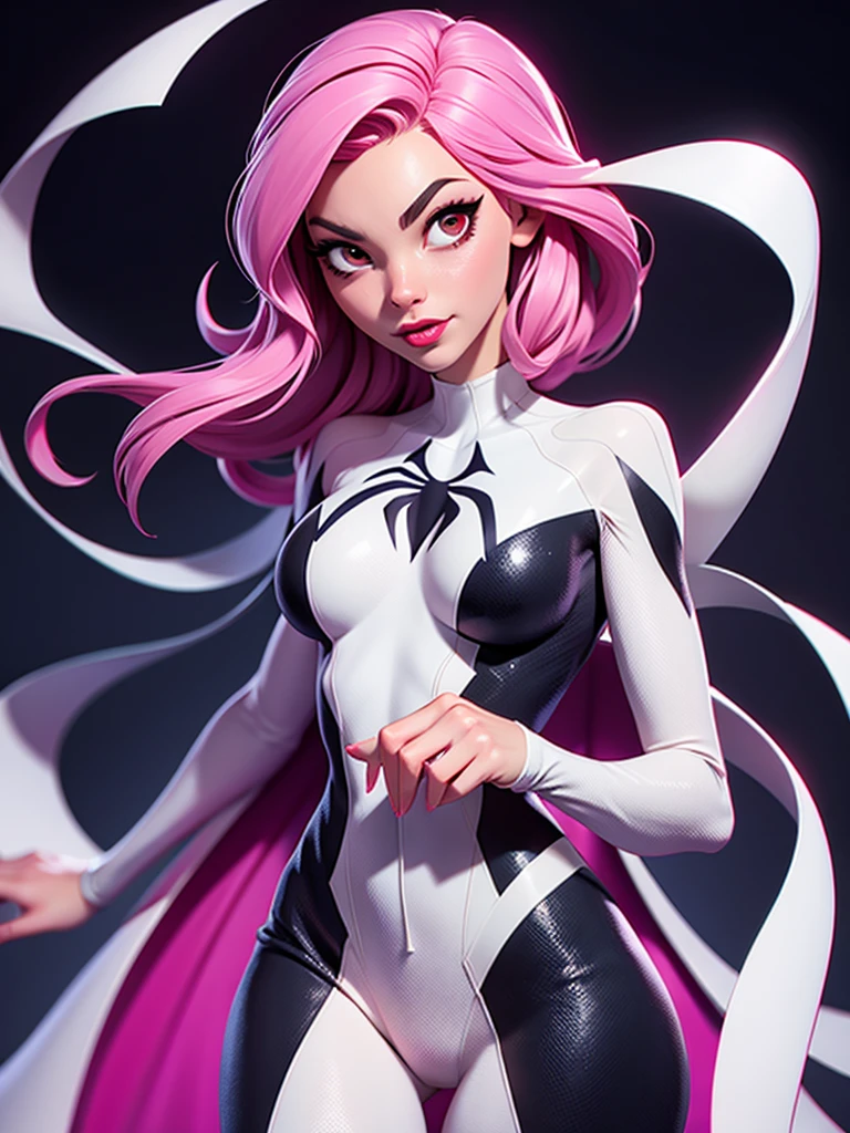 Uma barbie se transformando em um super saiyan majin escuro com cabelo roxo e olhos roxos brilhantes