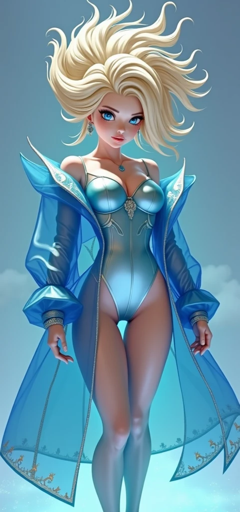 ((full body)), (((head to toe))), (((1 female, solo))), beautiful blushing slender Queen of Neptune (((with chignon hair))), small bust, narrow waist, thin legs, (((against Neptune as a planet background))), (((sapphire brassiere, loincloth))), sapphire necklace, sapphire tiara, veil, (((American comic style with dark contours))), (((art by J. Scott Campbell)))