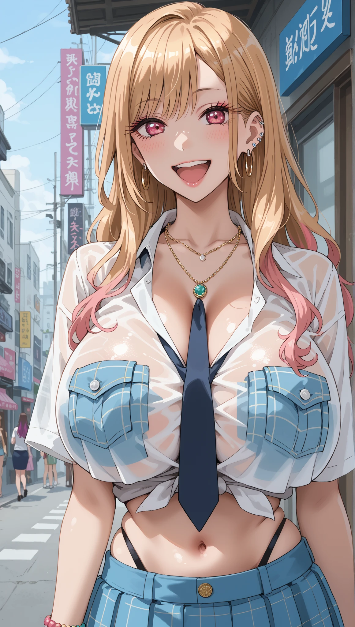 1boy,1gyaru,curvy,big breasts,superrealistic,boy grabbing her breasts,short wavy hair,trembling,blushed,tanned skin gyaru,crop top shirt,orgasm,at off-street