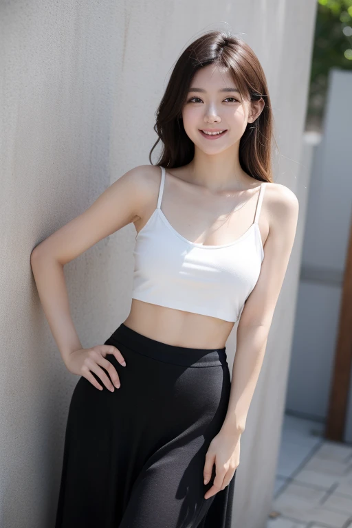 ((best quality, 8K, master piece:1.3)),concentrated:1.2, high school girl,Wooden cabin,(A look of determination)(adorable),delicate face,Long hair waist length,flowing long hair,tilt one's head,smile,hair details,Delicate full body depiction,顔のdelicate depiction,best image quality,High resolution,detailed background,delicate depiction,exquisite details,rich in details,face enhancement,(crop tops,short skirt),blue sky and white clouds,sitting pose,Background of the Great Wall of China,No bags under the eyes,big breasts